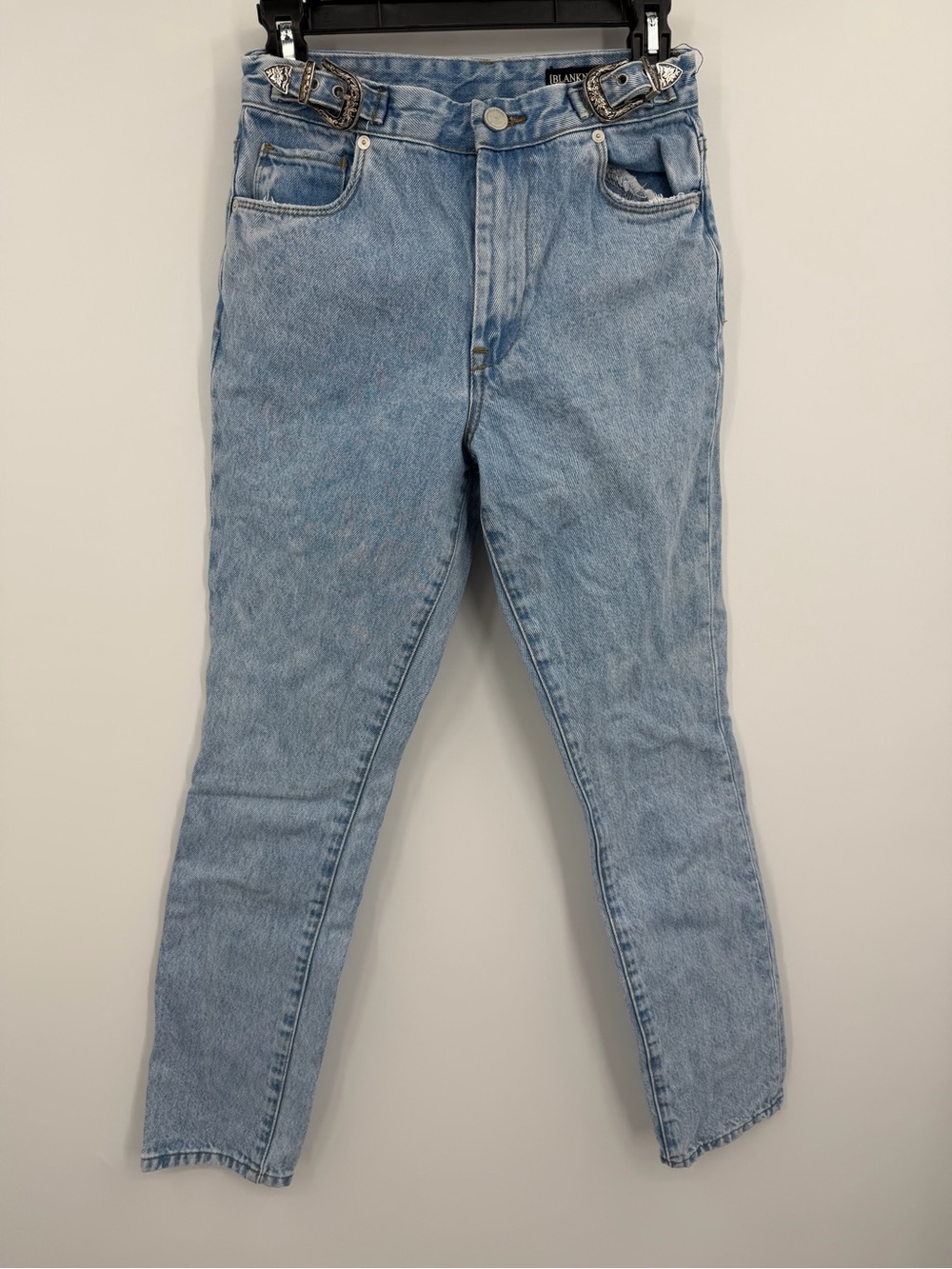 Blank NYC The Bleecker Jeans Size 25 Light Wash Western Buckle Detail Distressed
